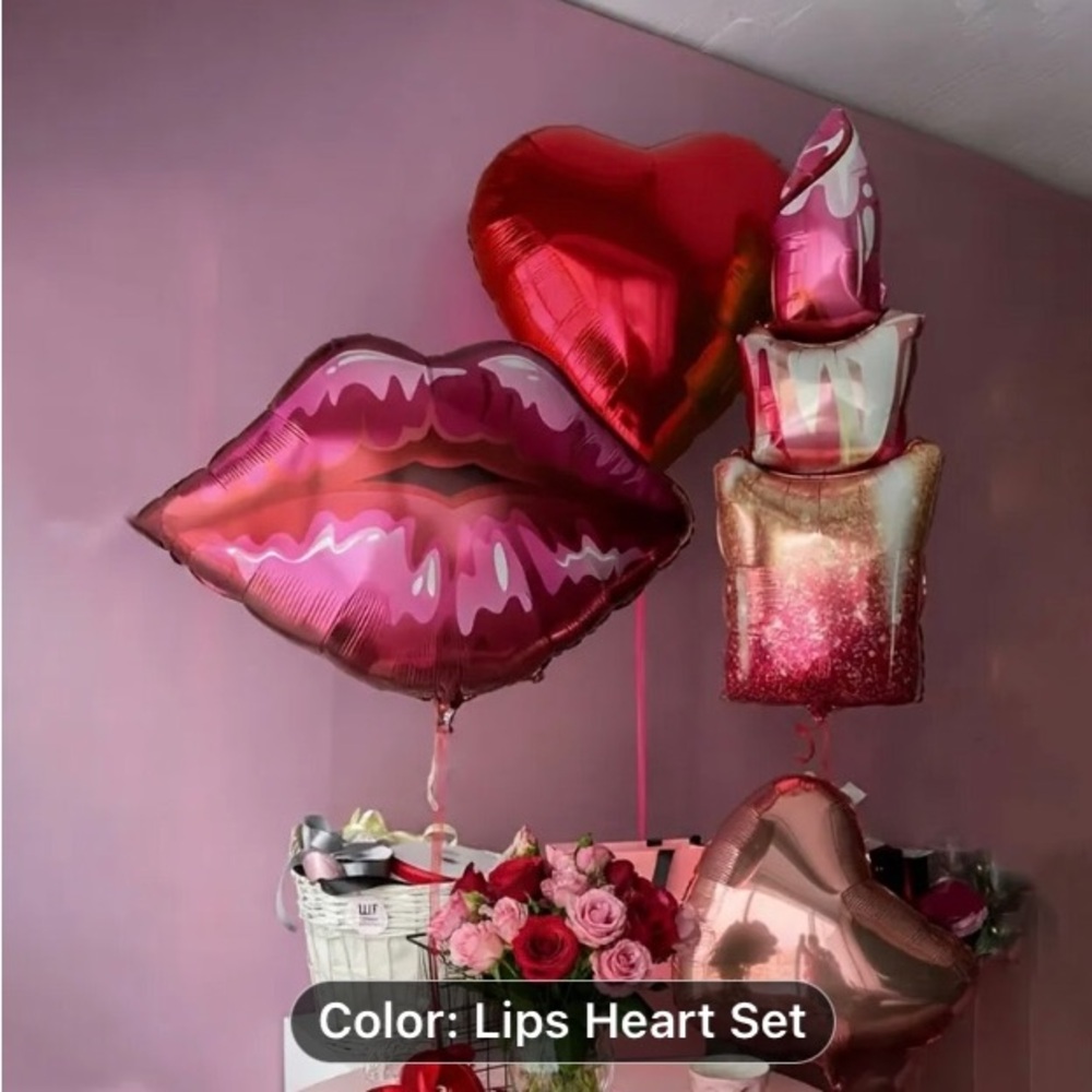 4-Piece Foil Balloon Set (Lips, Lipstick, Hearts Shaped )
